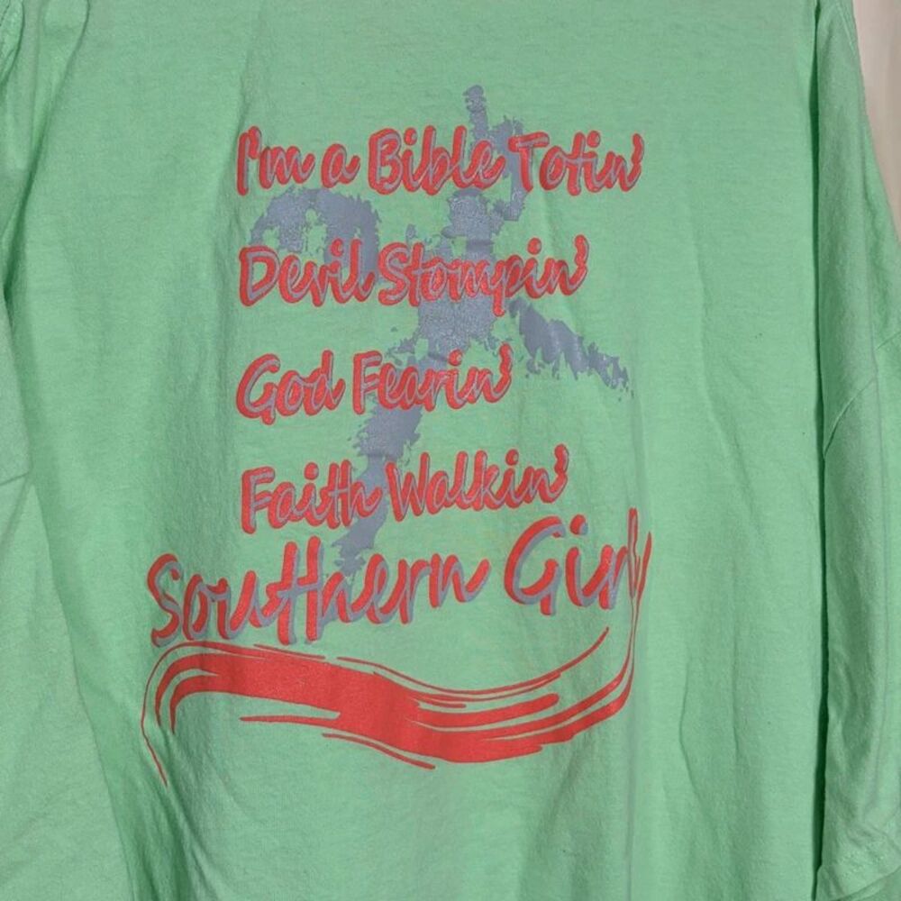 Southern Girl Bible Totin' Devil Stompin' Faith Walkin Graphic Tee Mint Green 5X